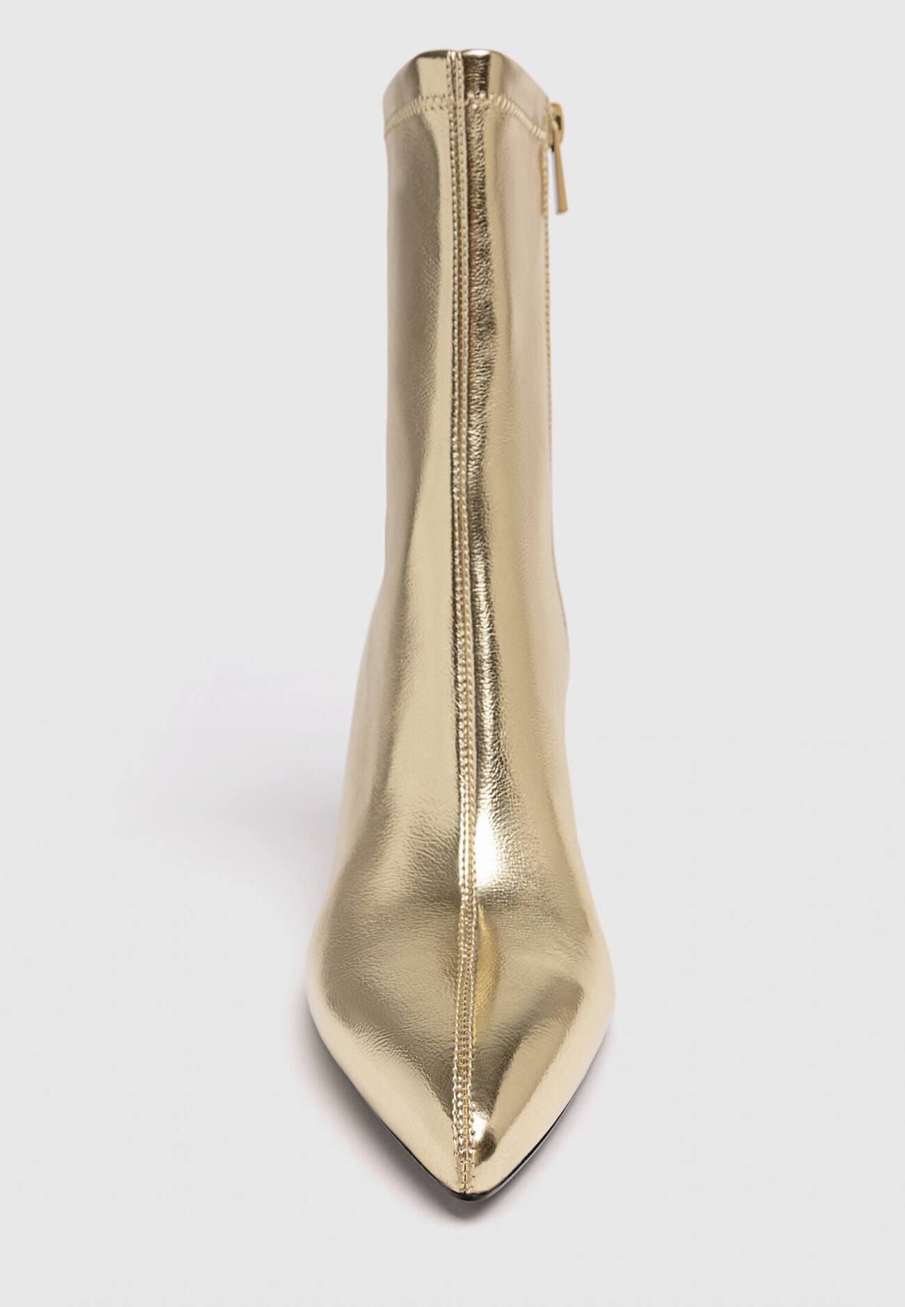 botas de cano curto douradas com salto alto elástico