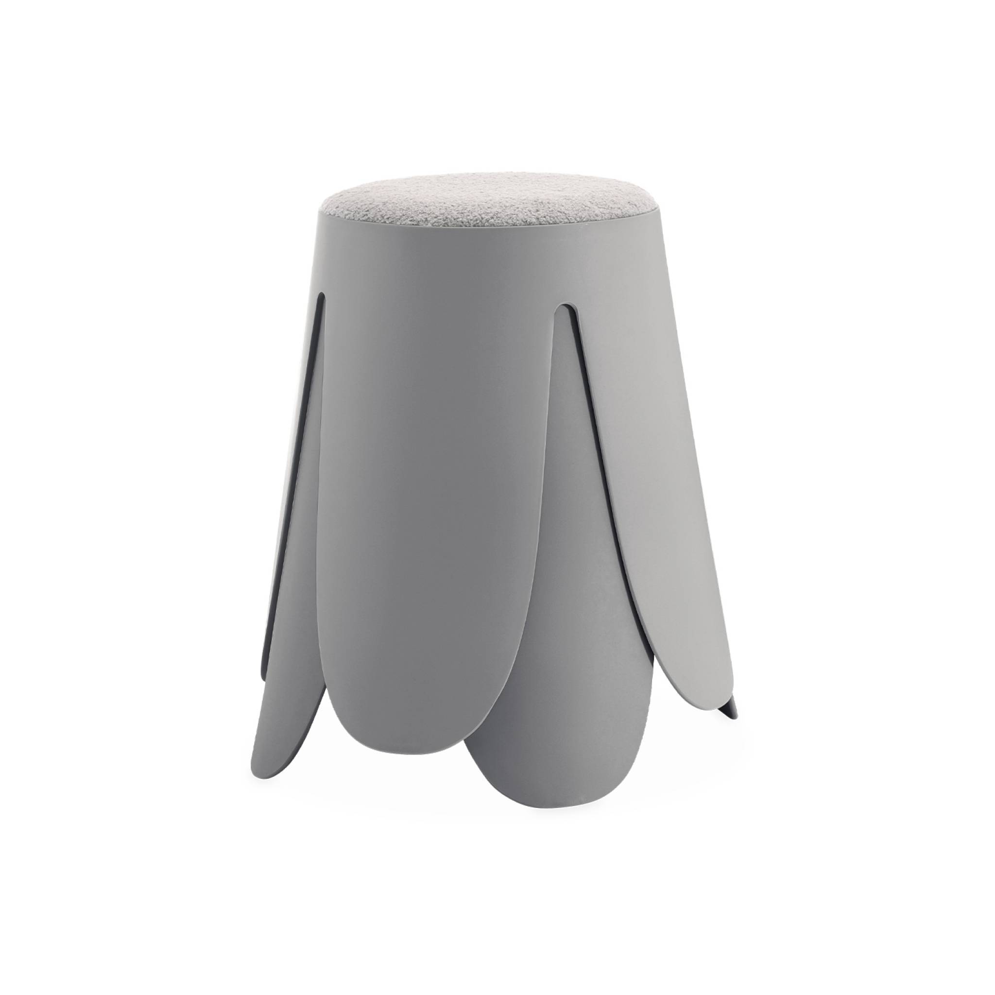 Set de 2 tabourets empilables gris clairs. Bouclette texturée. Niki. Ø30 / 44 x h46cm