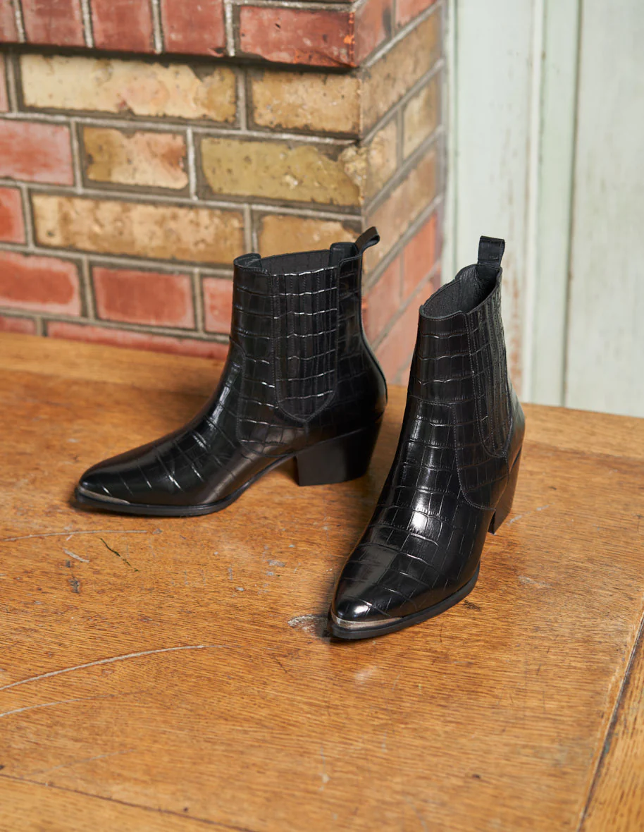 Bottines à talons Marianne - Cuir croco noir