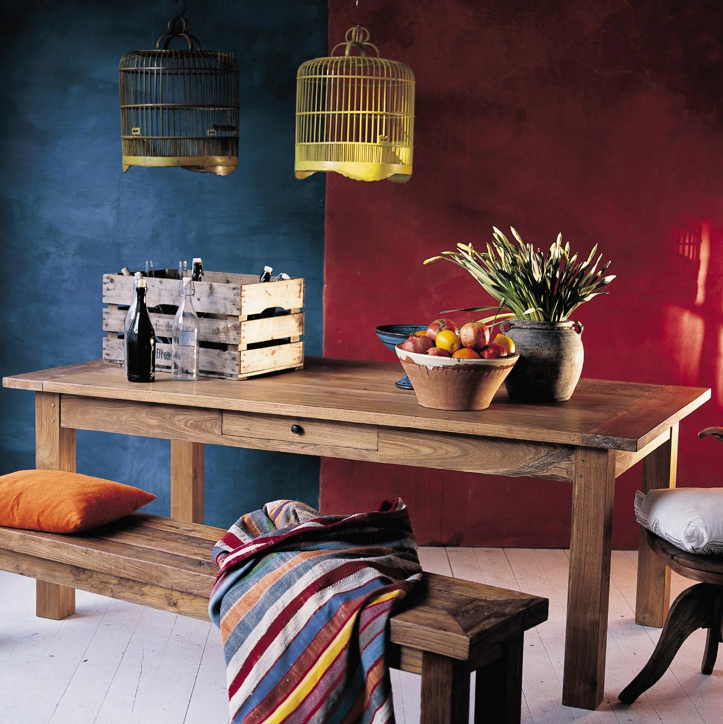 Esstisch aus recyceltem Teak mit Schublade, natur, L 200 cm, B 100 cm, H 79 cm von fischer's lagerhaus