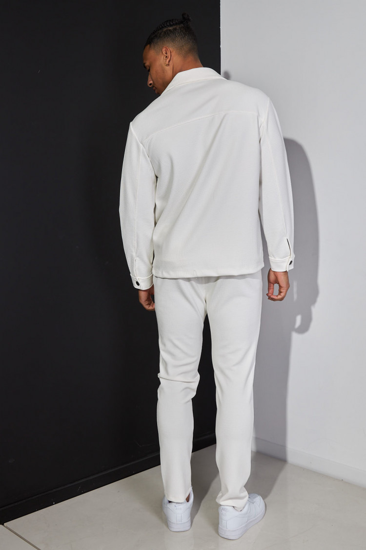 Ensemble 2 pièces chemise + pantalon blanc texturé