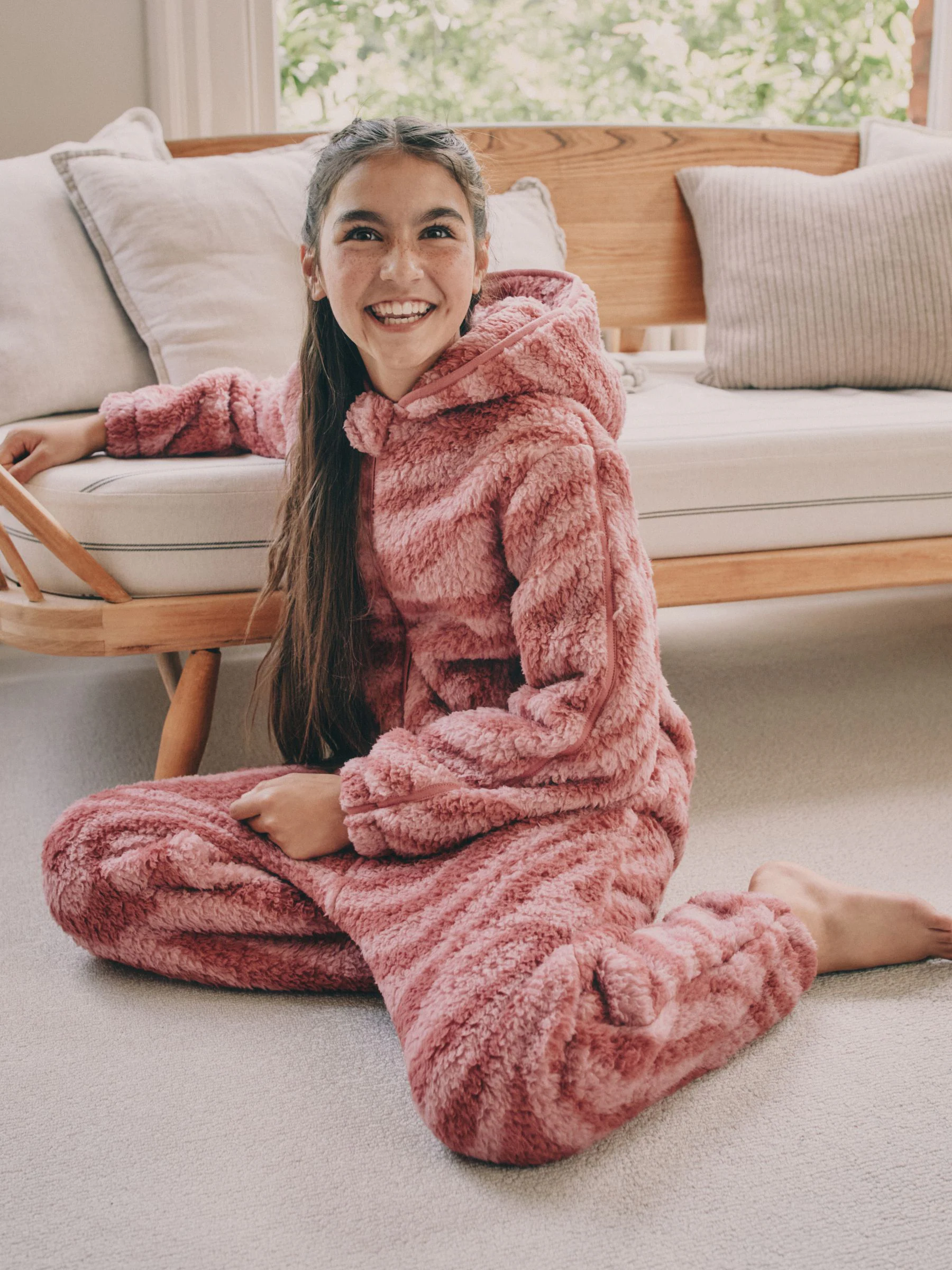 Roze met zebraprint - Fleece All-In-One (1,5 - 16 jr)