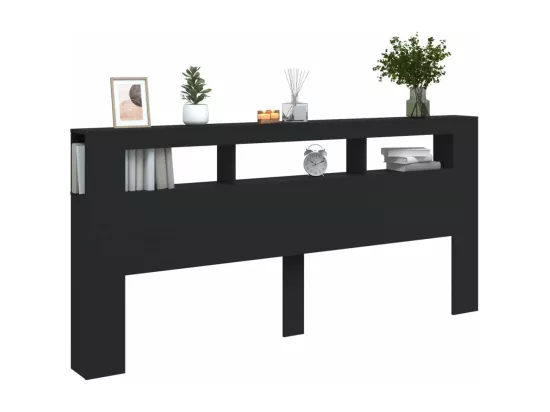 Tête de lit à LED noir 220x18,5x103,5 bois d'ingénierie