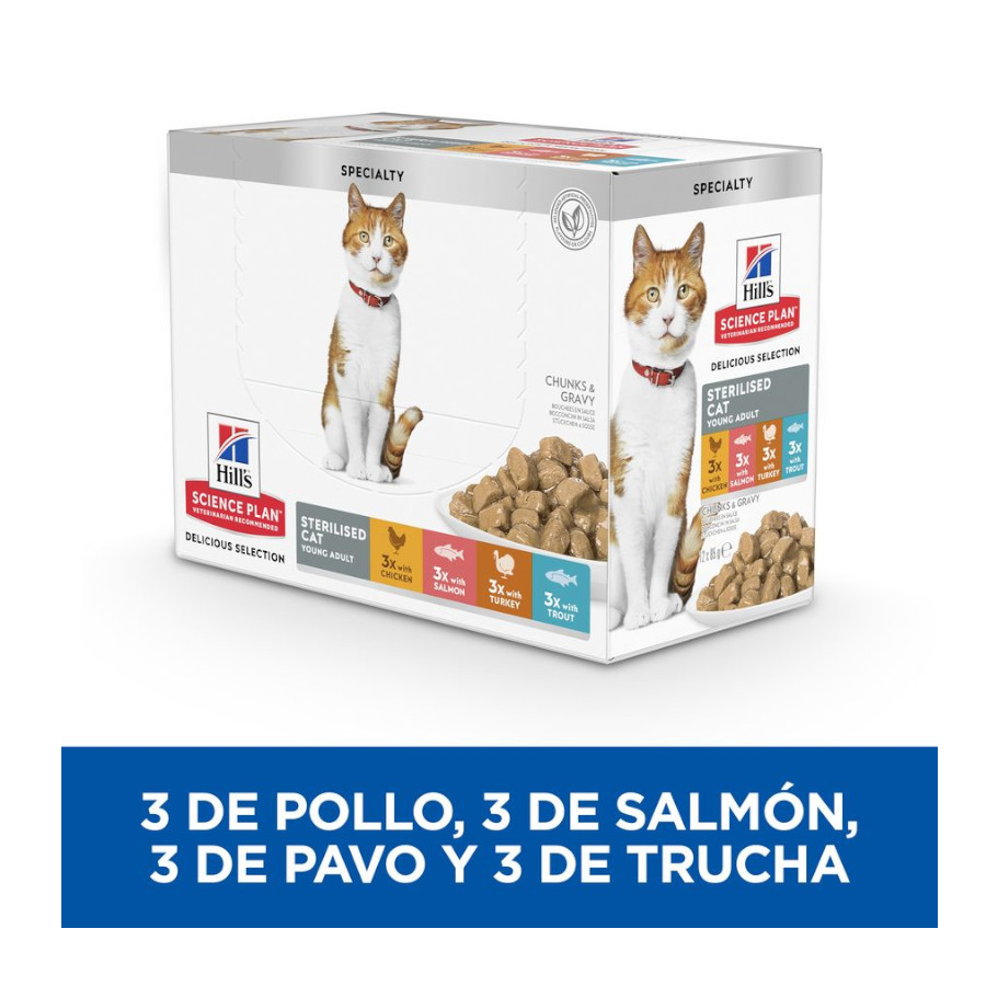 Pacote múltiplo de sachês esterilizados de carne e peixe Hill's Science Plan para gatos