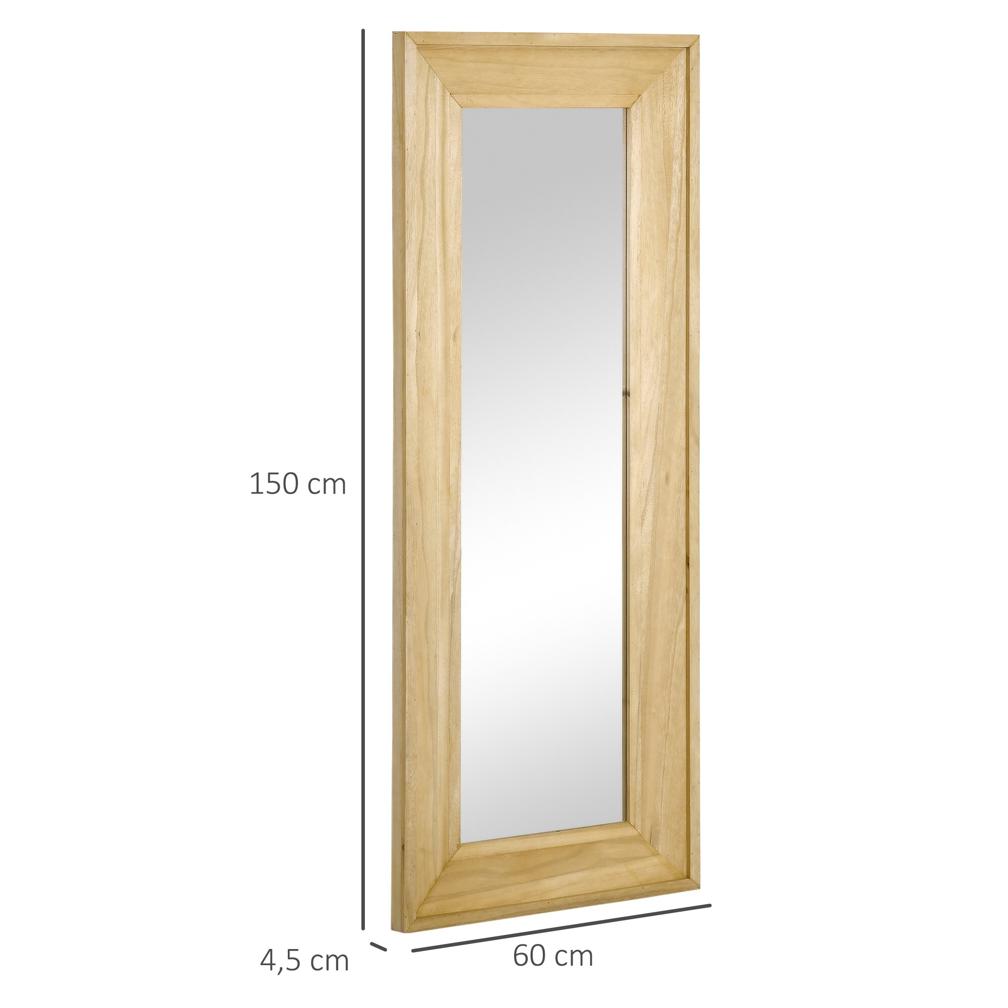 HOMCOM Wandspiegel mit Holzrahmen natur 150L x 60B x 4,5H cm