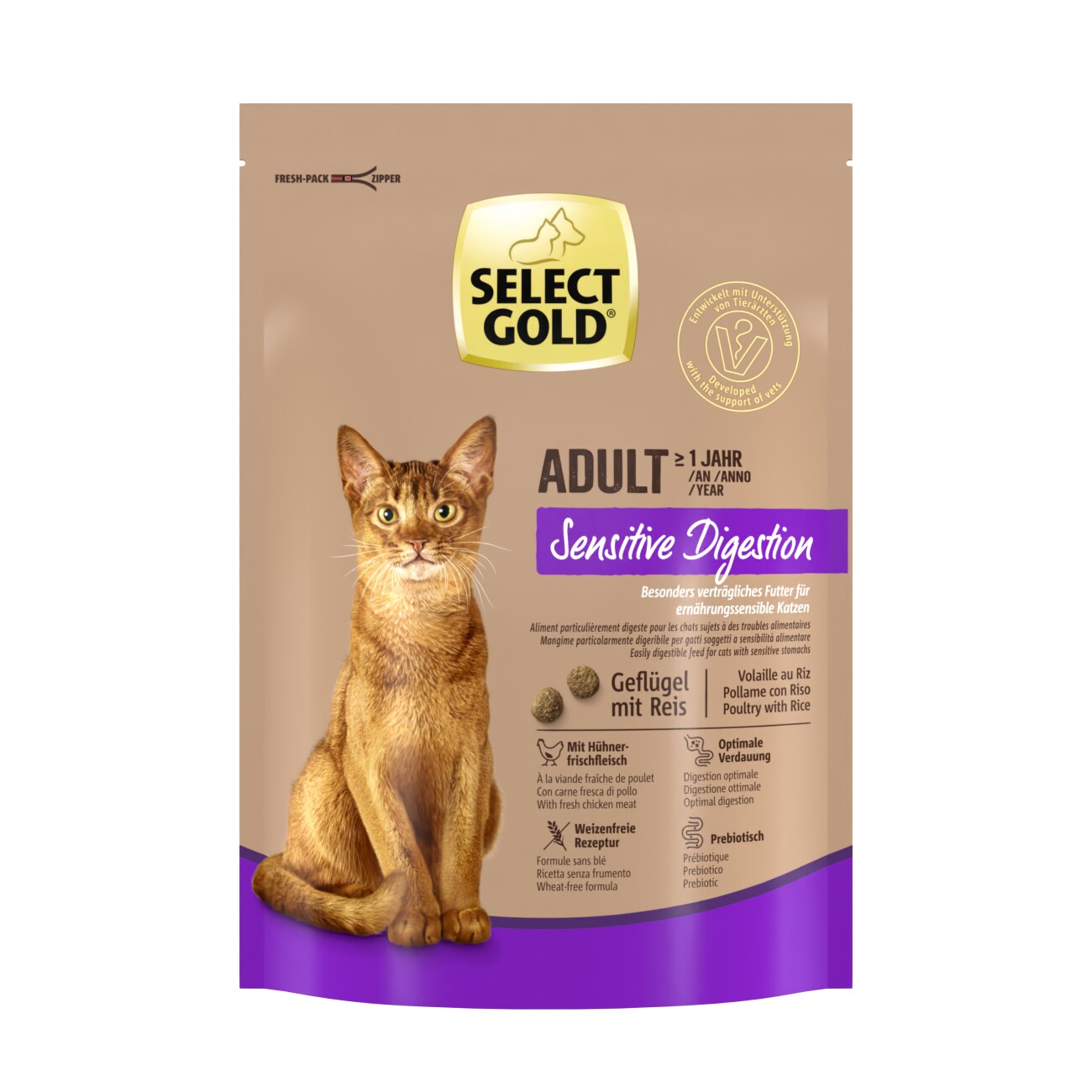 SELECT GOLD Sensitive Digestion Trockenfutter Katze Adult Geflügel und Reis 300 g