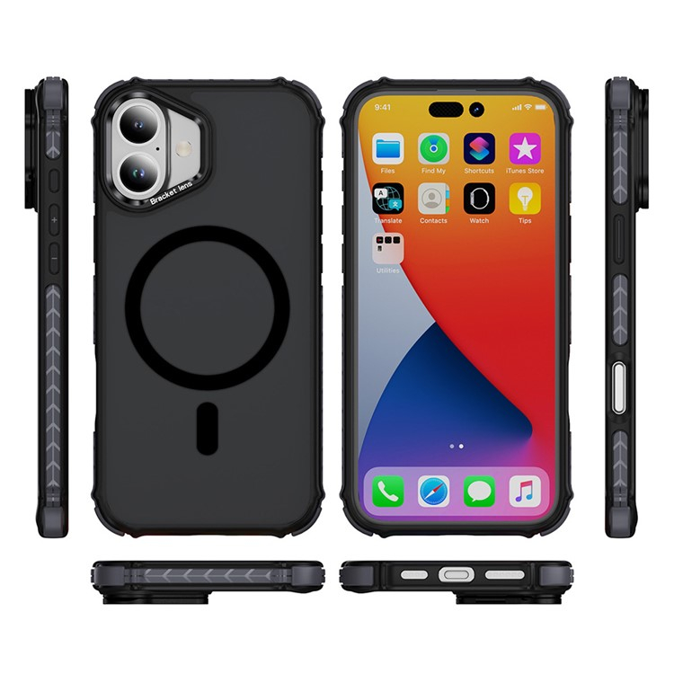 iPhone 16 MagSafe Hybrid Hardcase Hülle mit Kunststoff Rückseite und TPU Bumper   Kickstand Aufsteller - Schwarz