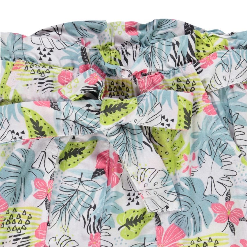 Pantalon imprimé tropical et ceinture à nouer pour fille - Blanc