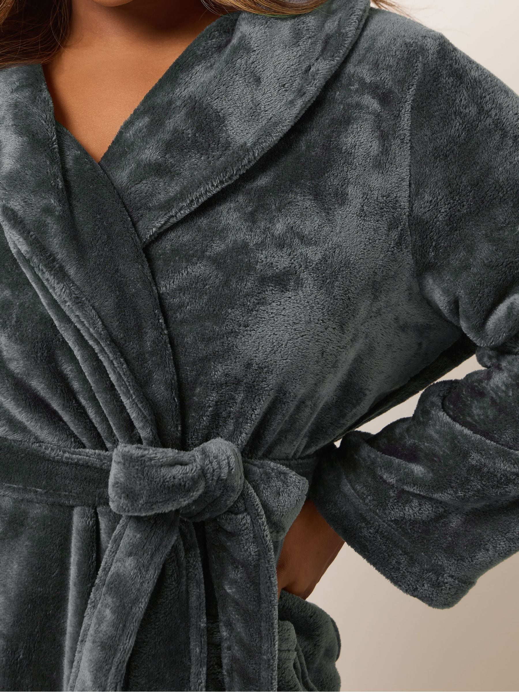 Grijs - Yours Curve Super Luxe Maxi-badjas met sjaalkraag
