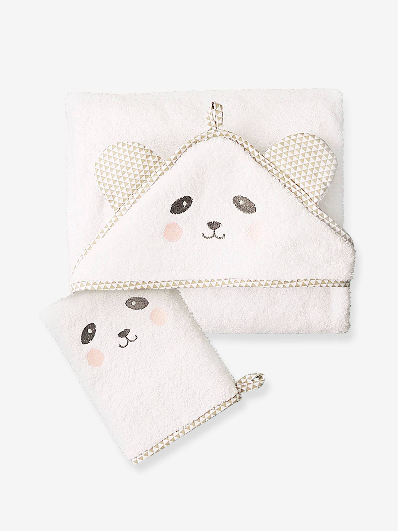 Roupão de banho com capuz bordado com animais, branco, para bebê.