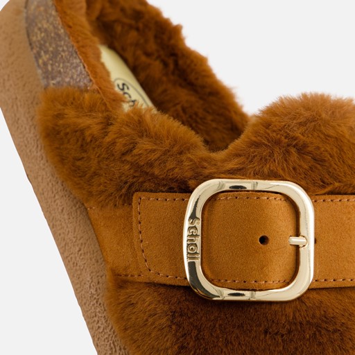 Scholl Pantoffels cognac Imitatiebont