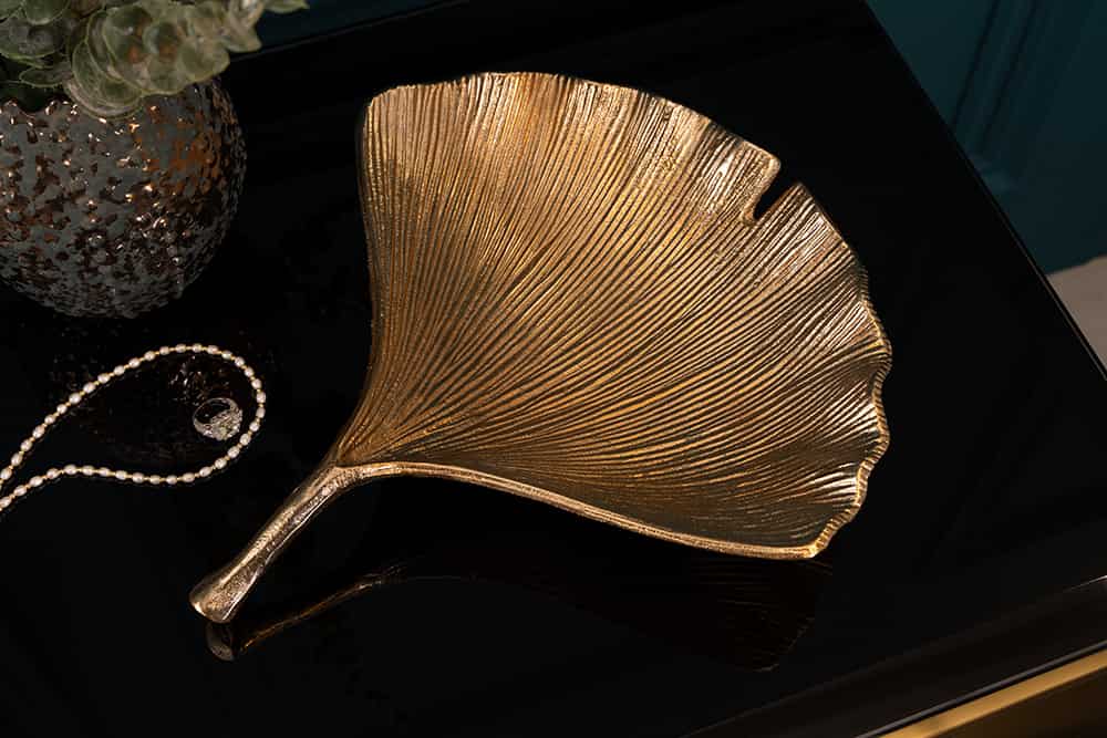 Dekorative Schale GINKGO 35cm gold handmade Metall