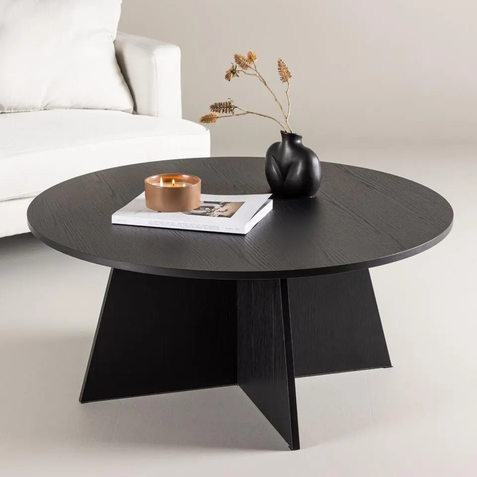 Salontafel Zwart Ø100cm - Fineer - Scandinavisch - Tafel Bootcut