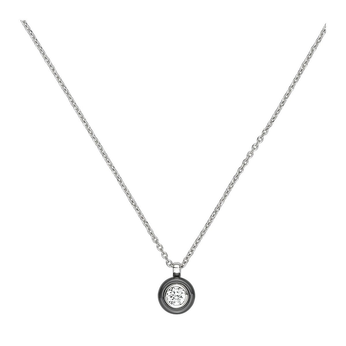 Collier mono-motif en Argent 925 millièmes et céramique - blanc brillant