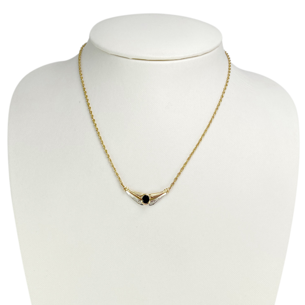 Collier d'occasion 2 ors 750 saphir diamants maille corde 40 cm