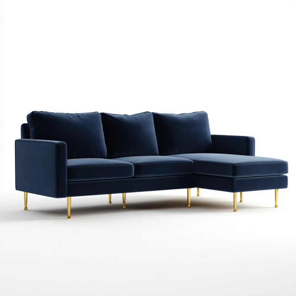 Ecksofa Samt 250x150x85 cm – Dunkelblau – Modernes Design