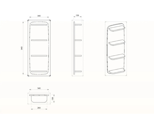 Devo Ovale Hangplank BxHxD 34x94x13,8 cm diamantgrijs