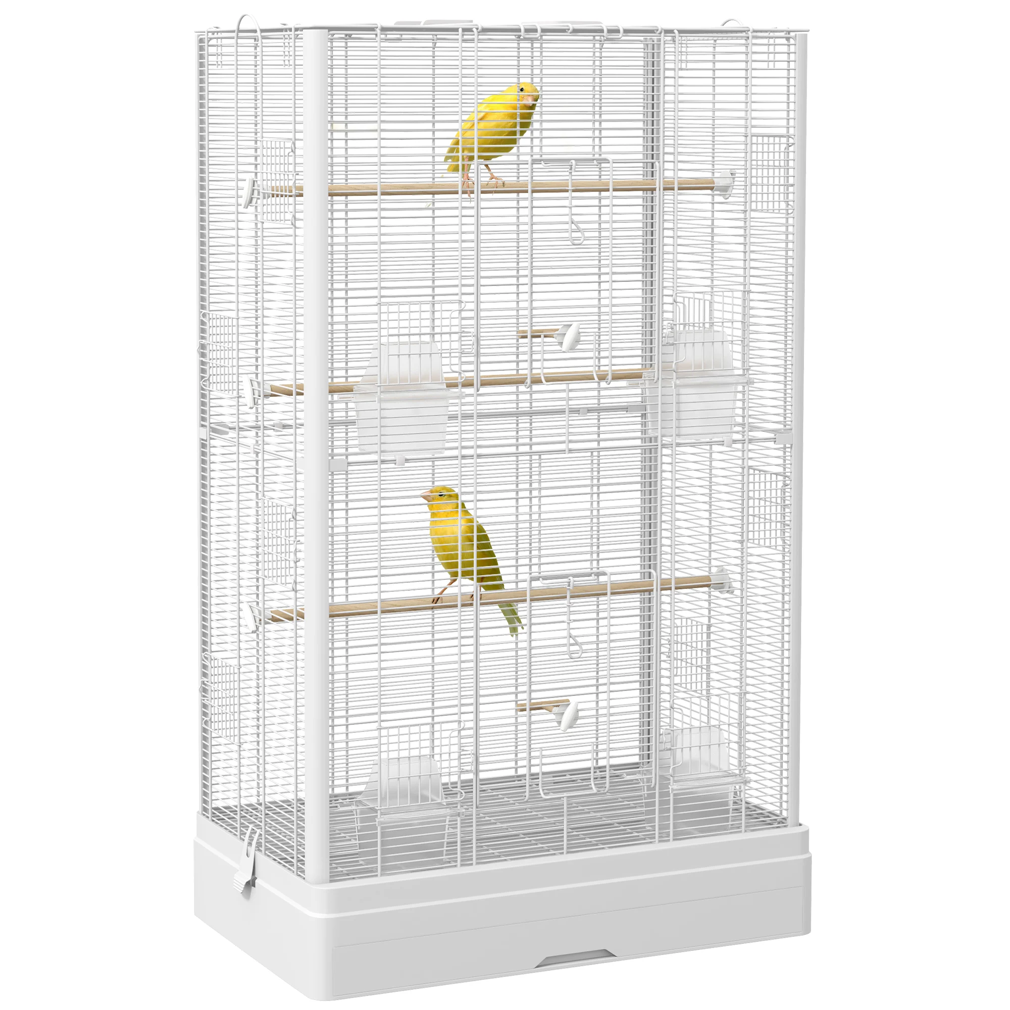 Gaiola PawHut para pássaros, 61x36,5x98 cm, com portas, poleiros, bandeja removível, comedouros e alças. Ideal para calopsitas, periquitos, canários e canários. Cor branca.