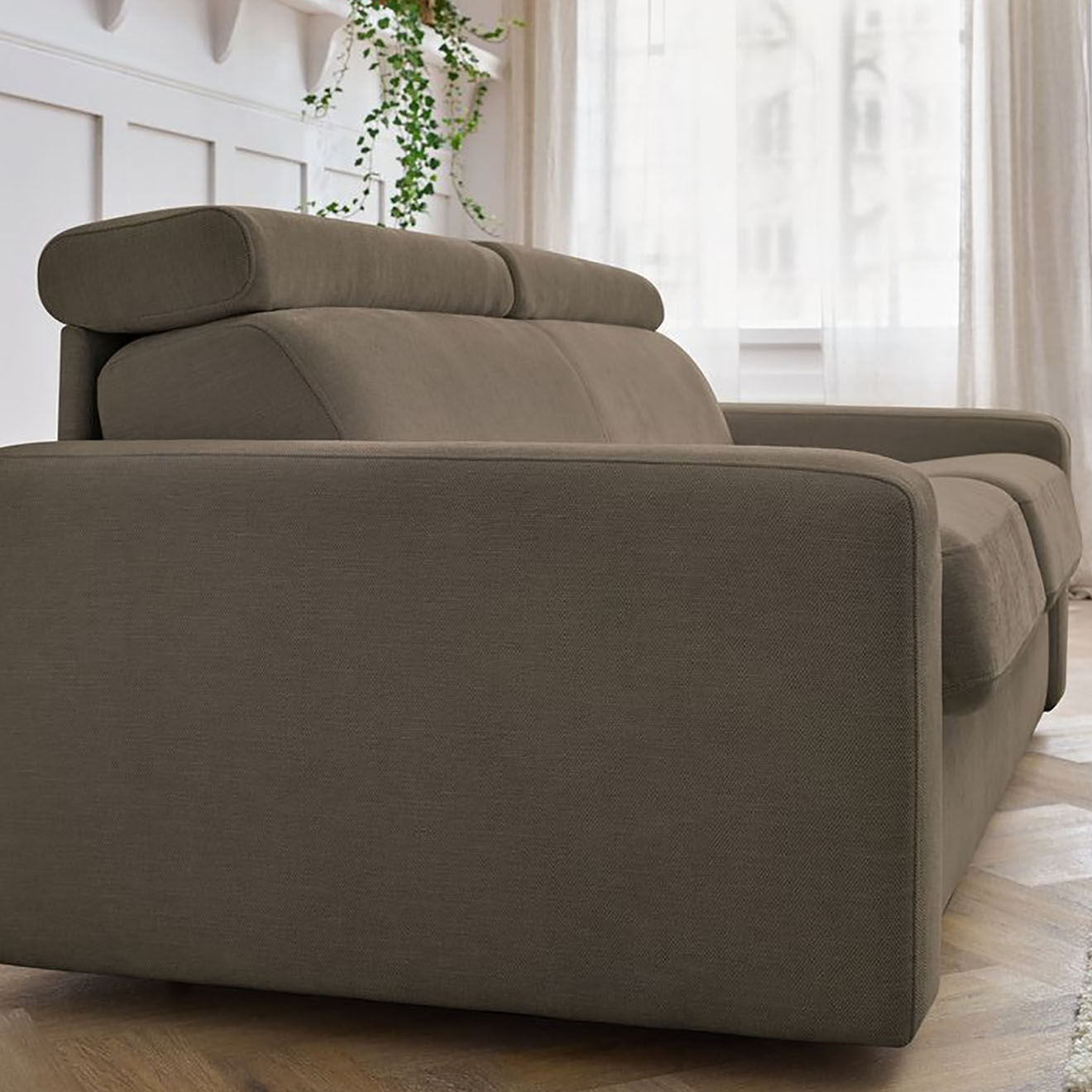 Bobochic Canapé convertible monaco ouverture express tissu lisse marron - 195x99 cm