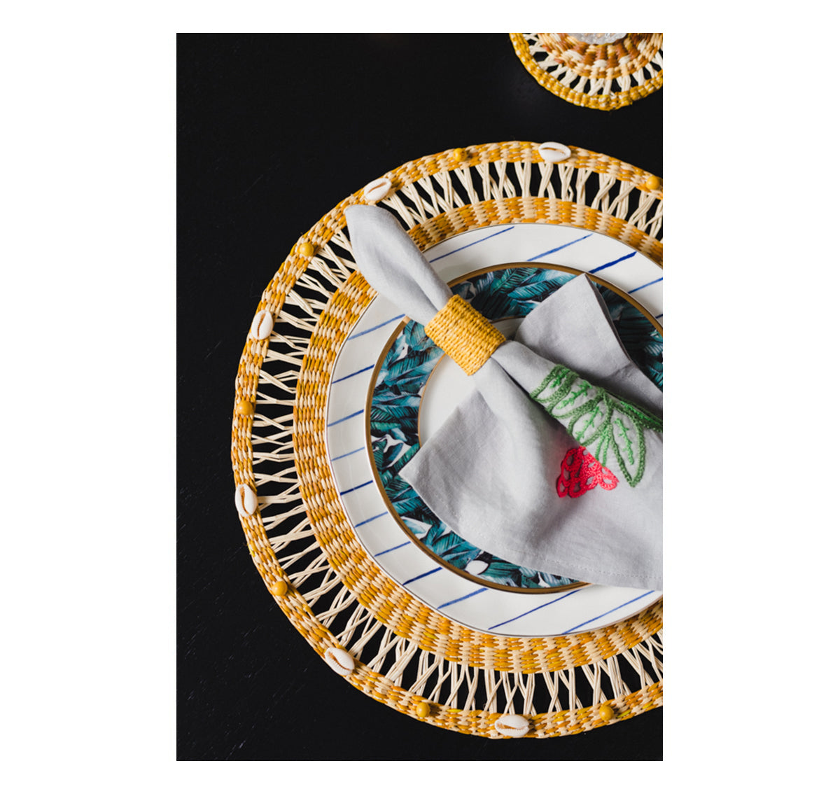Set de table rond avec perles et coquillages (Lot de 2 unités)