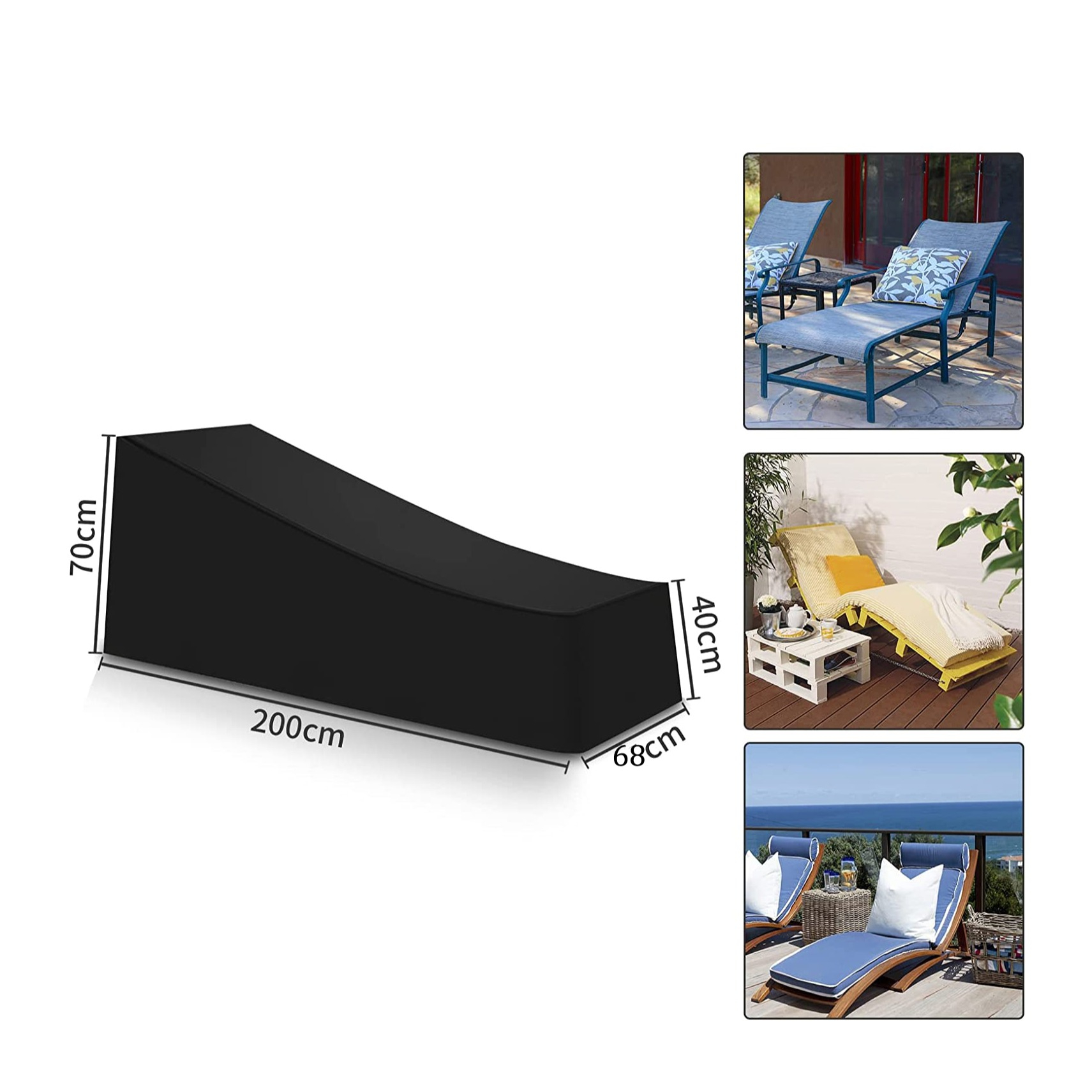 (200x70x68cm) Gartenmöbel Regenschutz Abdeckplane Liegestuhl Wasserfest & Witterungsbeständig - Schwarz