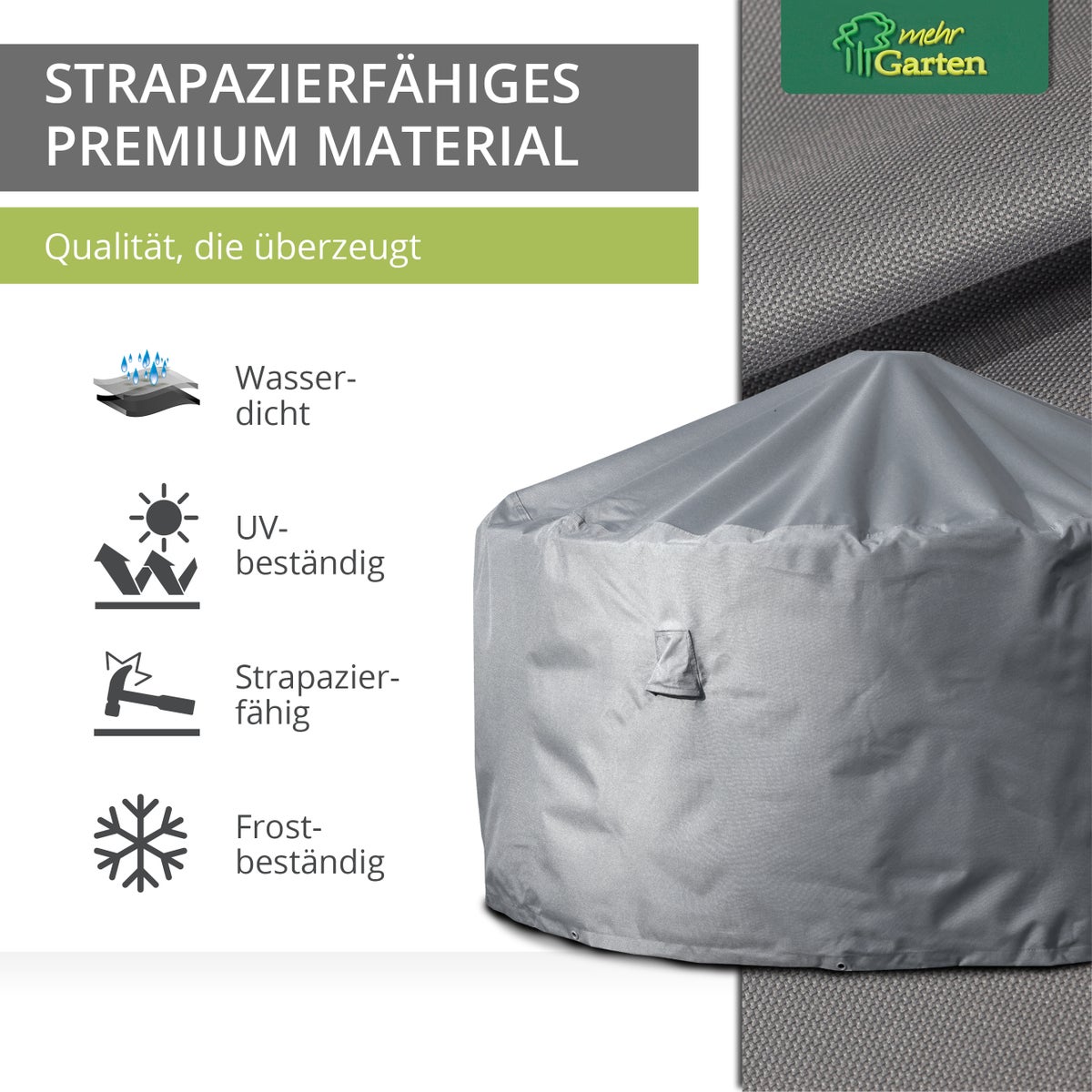 More Garden - Premium ronde tuintafelhoes: Ø110x71(H) cm | Robuuste, waterdichte en weerbestendige hoes voor tuintafels, gemaakt van Oxford 600D-stof | Lichtgrijs