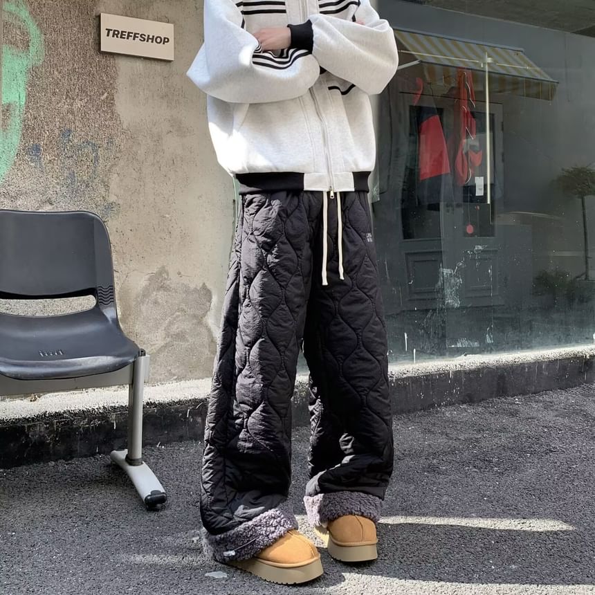 Zoslane - Fleece paneel gewatteerde broek met wijde pijpen en trekkoord