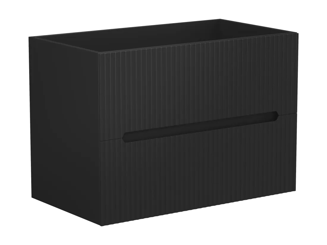 Meuble de salle de bain suspendu avec vasque à encastrer - Strié noir - 80 cm - PAVANI