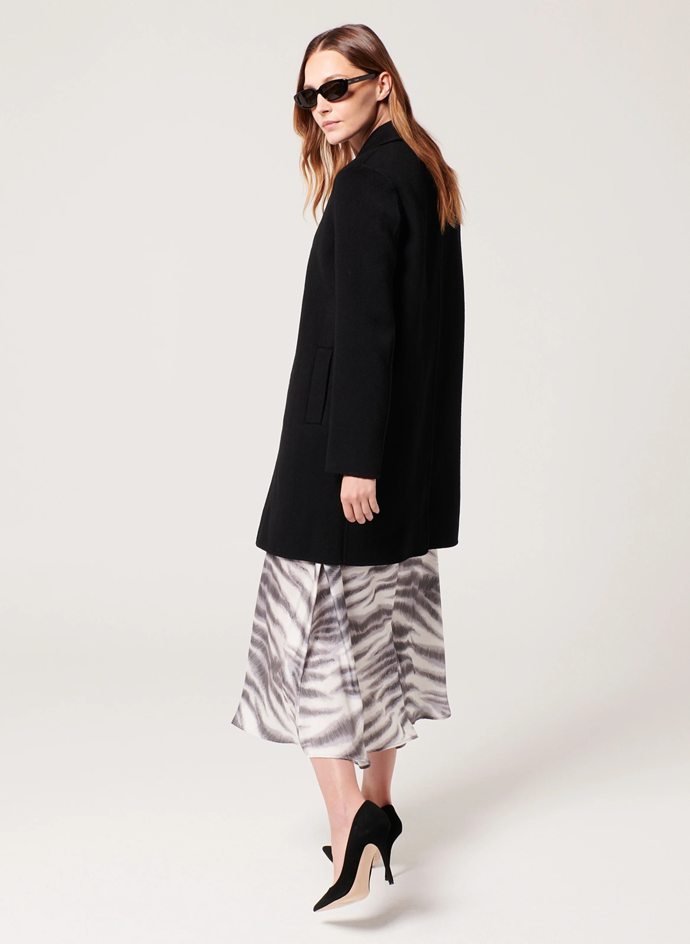 MATILA - Manteau droit col tailleur en laine mélangée | Noir