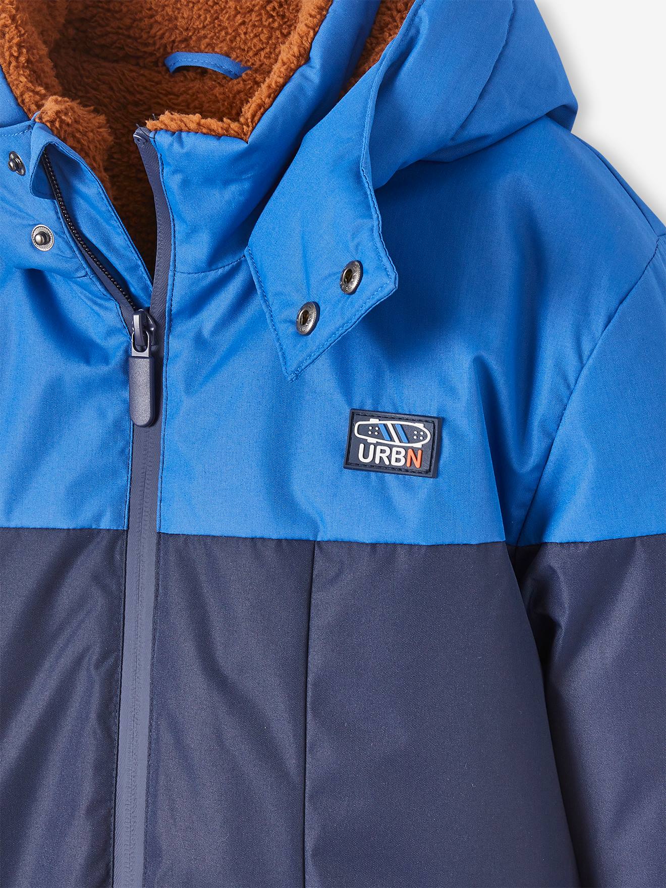 Parka técnica com capuz para meninos, marrom médio, lisa com estampas.
