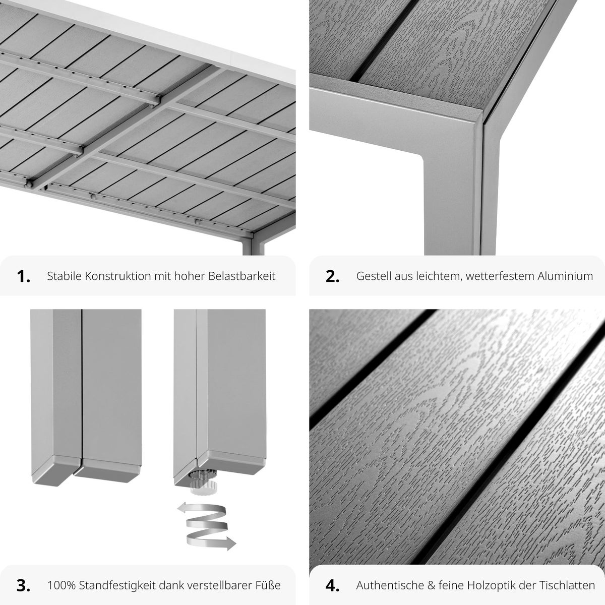 tectake Bianca tuintafel van aluminium en kunststof, 150 x 90 x 74,5 cm