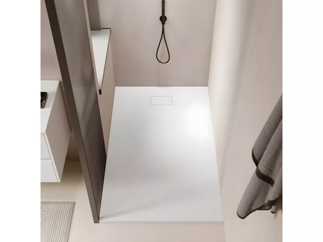 Receveur de douche 80 x 180 cm extra plat PIATTO en SoliCast® surface ardoisée blanc