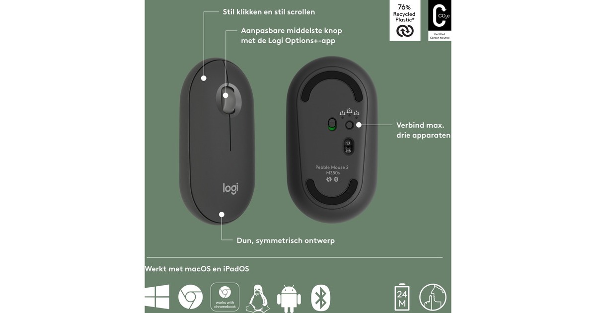 LogitechPebble Mouse 2 M350s  (Grafiet)