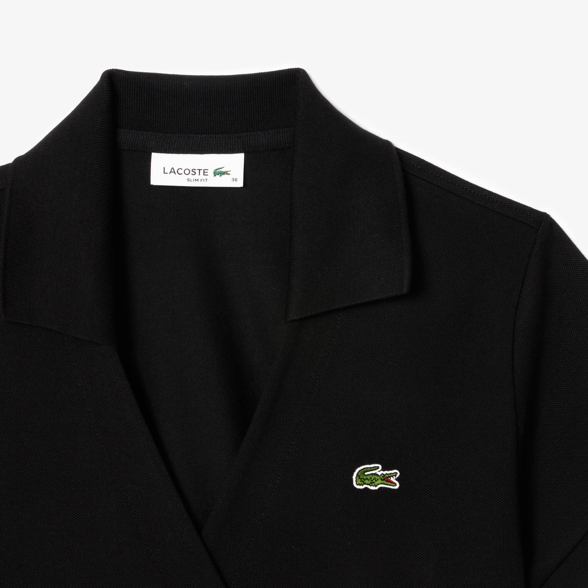 Polo cache-coeur en mini piqué extensible Manches Courtes - Noir - Lacoste - Femme