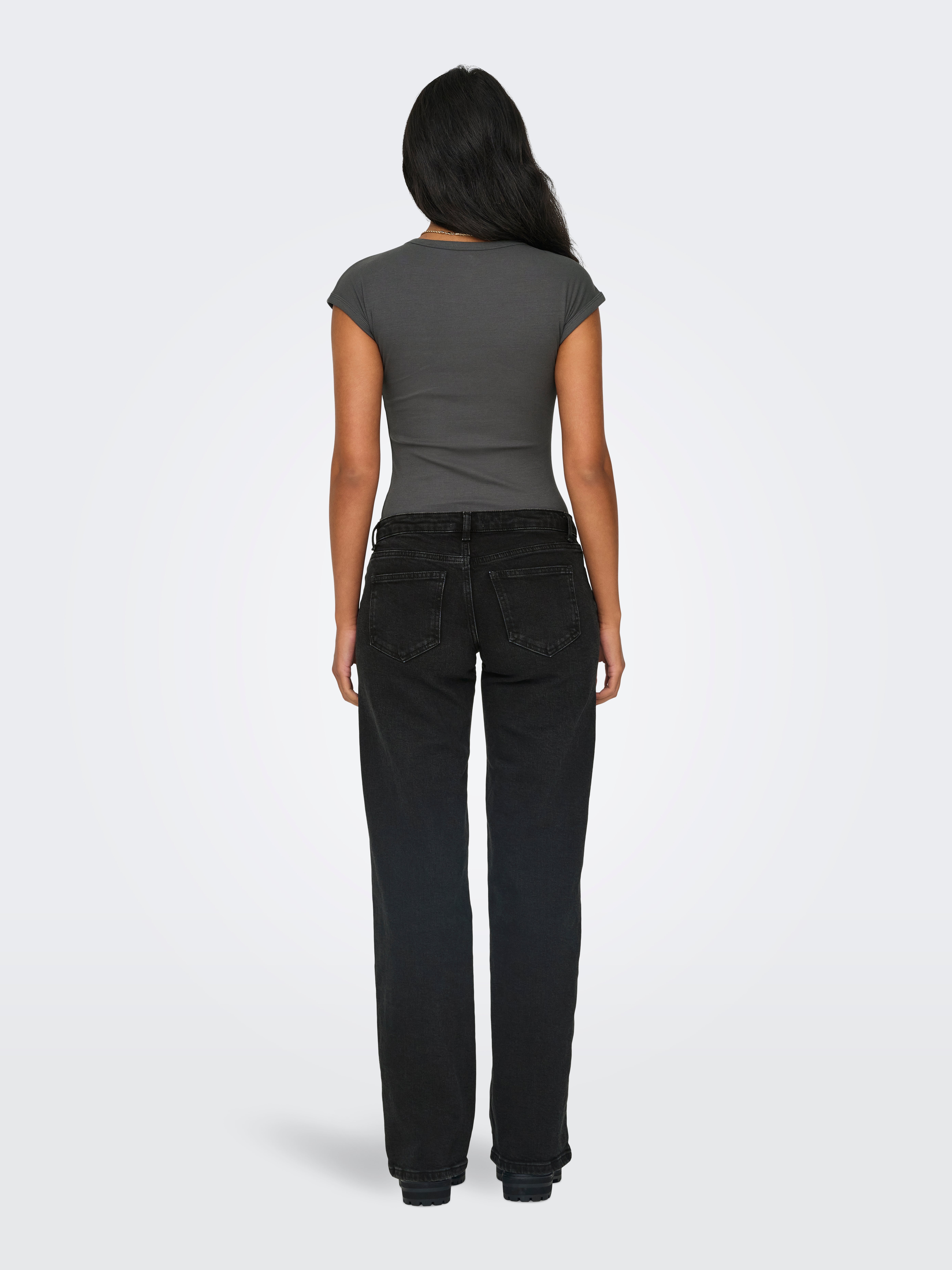 ONLJUICY Niedrige Taille Weiter Beinschnitt Jeans Washed Black