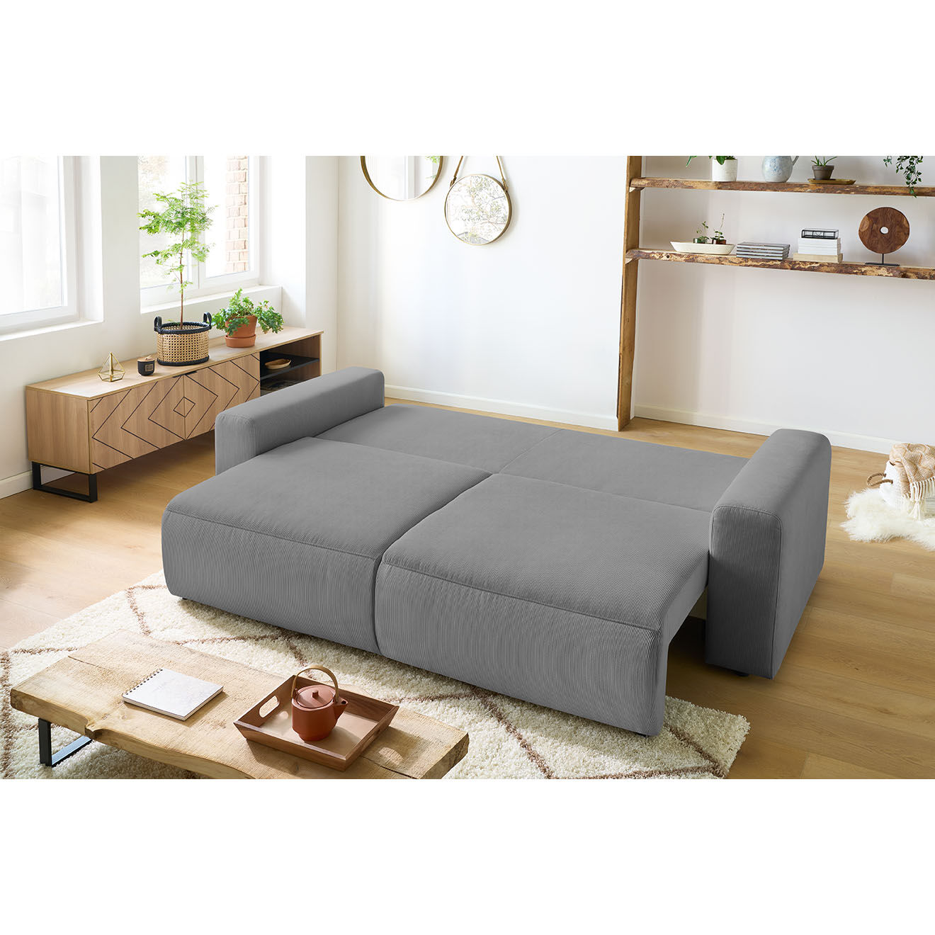 Bobochic Canapé 3 places convertible velours côtelé Envy gris foncé - 245x102x88 cm