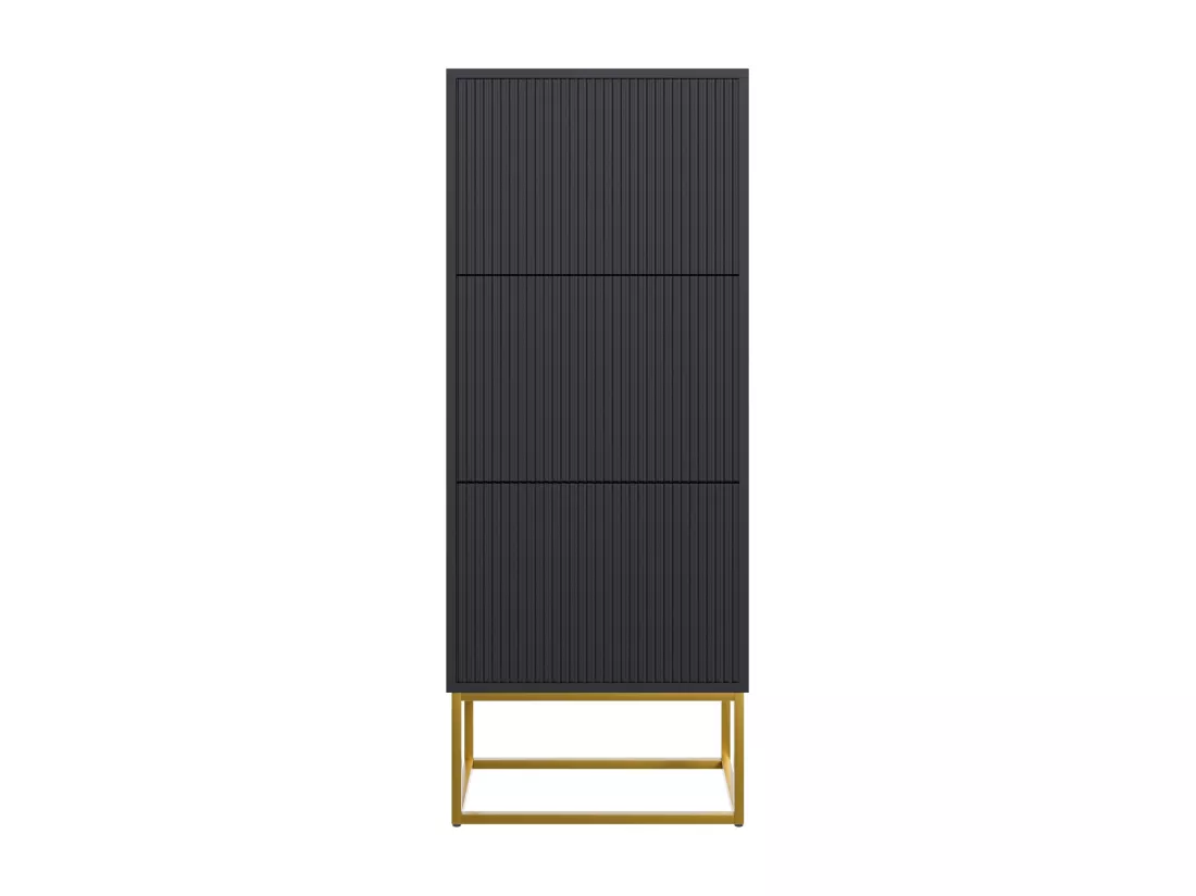 Meuble à chaussures 3 portes - 50x30x125 cm - noir avec pieds dorés - VELDIO