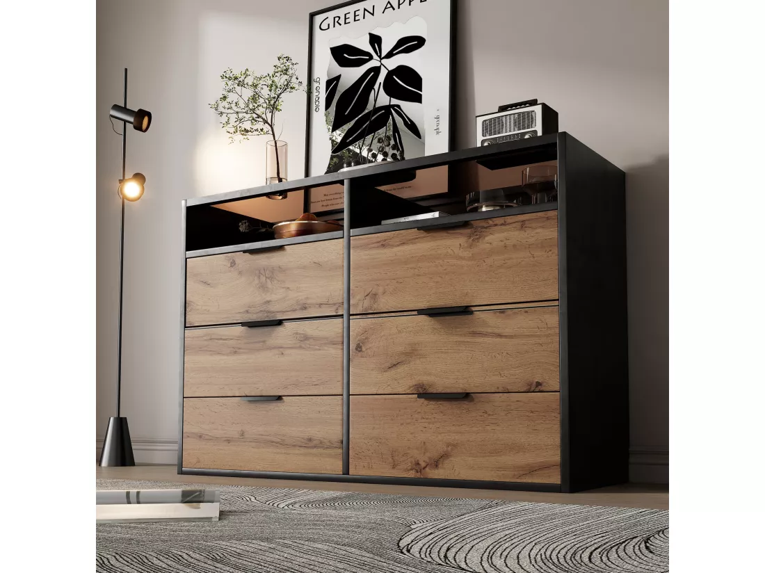 Buffet en verre avec poignées en métal - 6 tiroirs,d120cm×h80cm