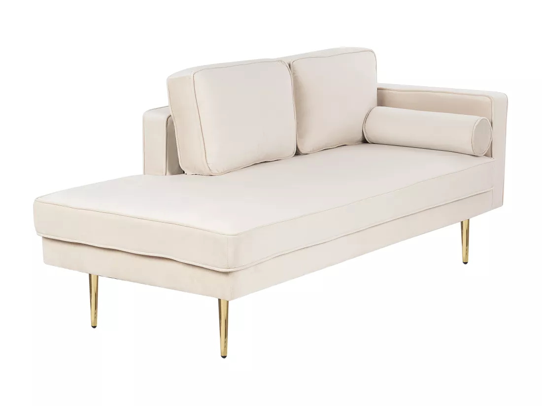 Chaise longue côté droit en velours beige MIRAMAS
