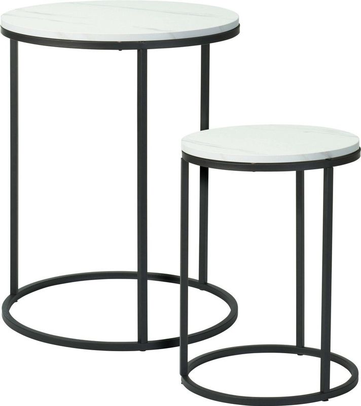 Home & Styling - Bijzettafeltjes Set 2x - Zwart/Wit - Verona - D40 x H50 cm/D30 x H40 cm - Metaal/Hout