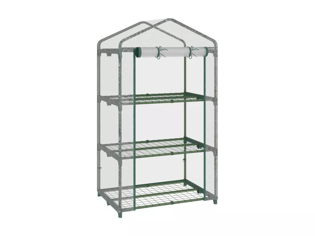 Serre de jardin balcon étagère serre 3 niveaux dim. 69L x 49l x 125H cm métal thermolaqué vert PVC haute densité transparent
