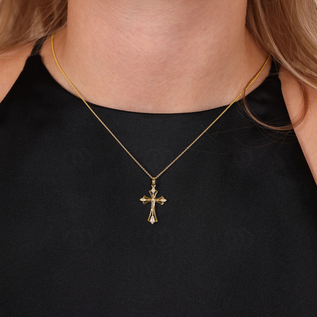 Kreuzanhänger 750/18 K Gelbgold mit Diamanten 0.03 ct H/si