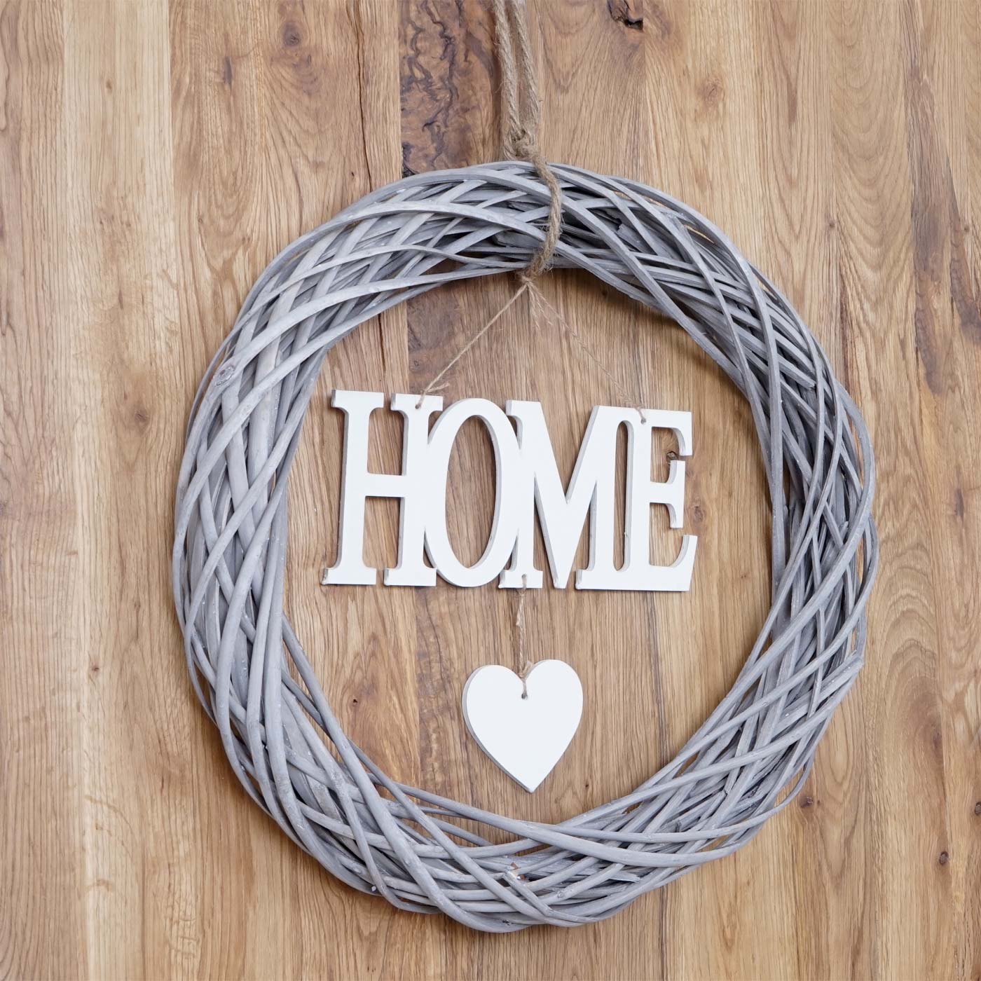 Dekokranz Home rund, Türkranz Wandkranz Kranz, Holz Ø 40cm weiß-grau