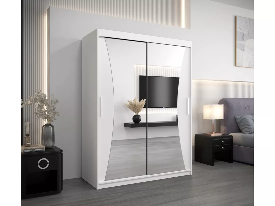 ARMOIRE MONACO À PORTES COULISSANTES 200/150/62 2 Portes (Blanc/Blanc)