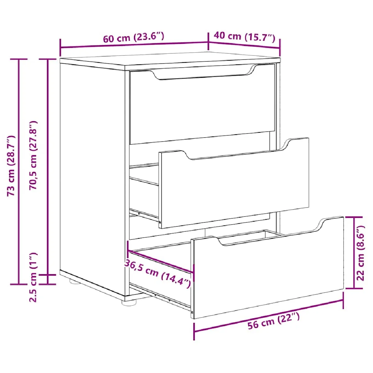 vidaXL Buffet VISNES - Gris béton, 60x40x73 cm