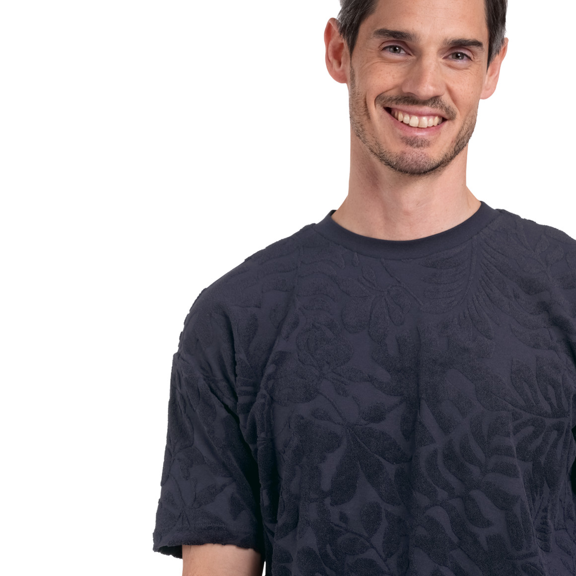 Jonas Nielsen Herren T-Shirt mit Frottee-Muster dunkelblau
