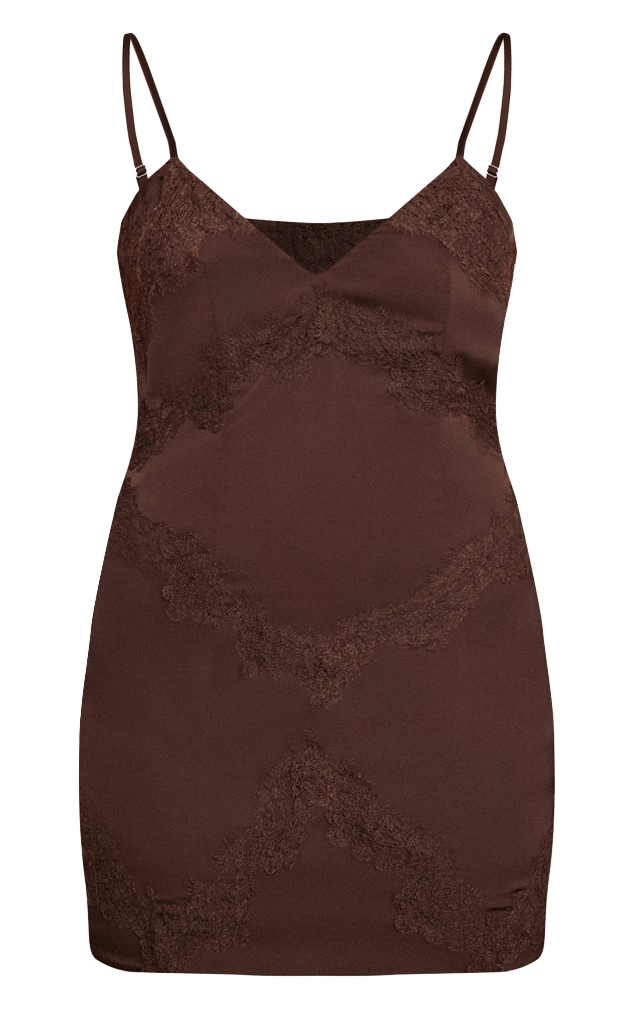 Chocolat Robe Mini En Satin À Col En V