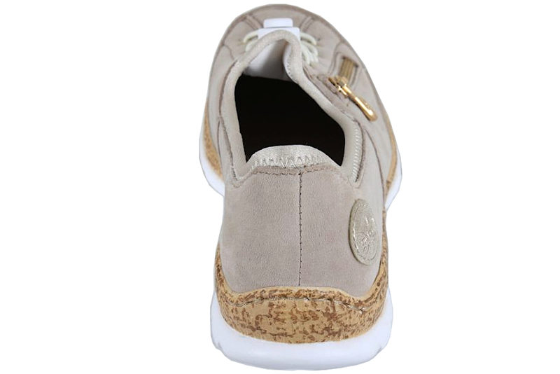 RIEKER TRAVESKO I BEIGE TEKSTIL OG PU