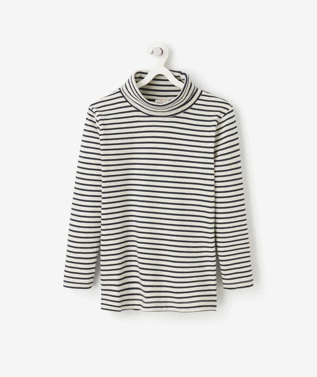 SOUS-PULL MANCHES LONGUES GARÇON EN COTON BIOLOGIQUE À RAYURES GRIS ET BLEU