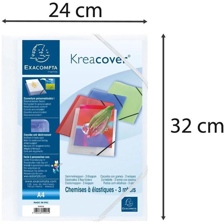 Chemise à élastiques 3 rabats polypropylène opaque Krea Cover - A4 - Blanc